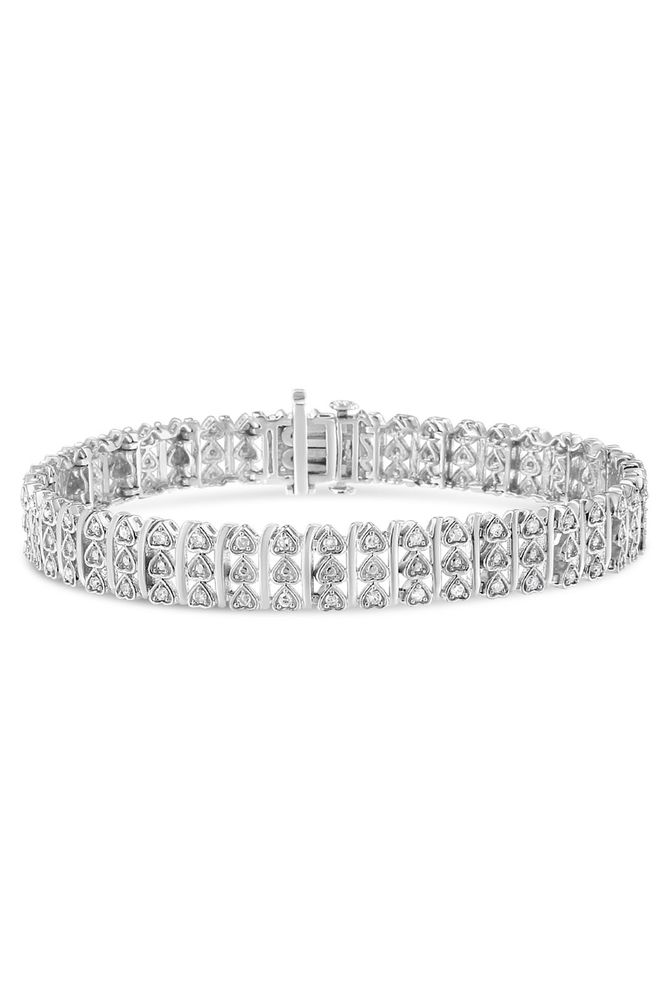 1.00 Cttw Diamond Multi Row Heart Link Bracelet